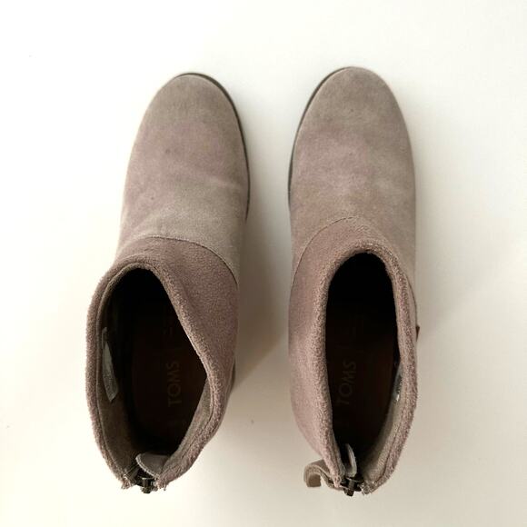 Toms Lacy Desert Taupe Suede Felt Stacked Heel Back Zip Ankle Boot Women 6.5 - Picture 3 of 7